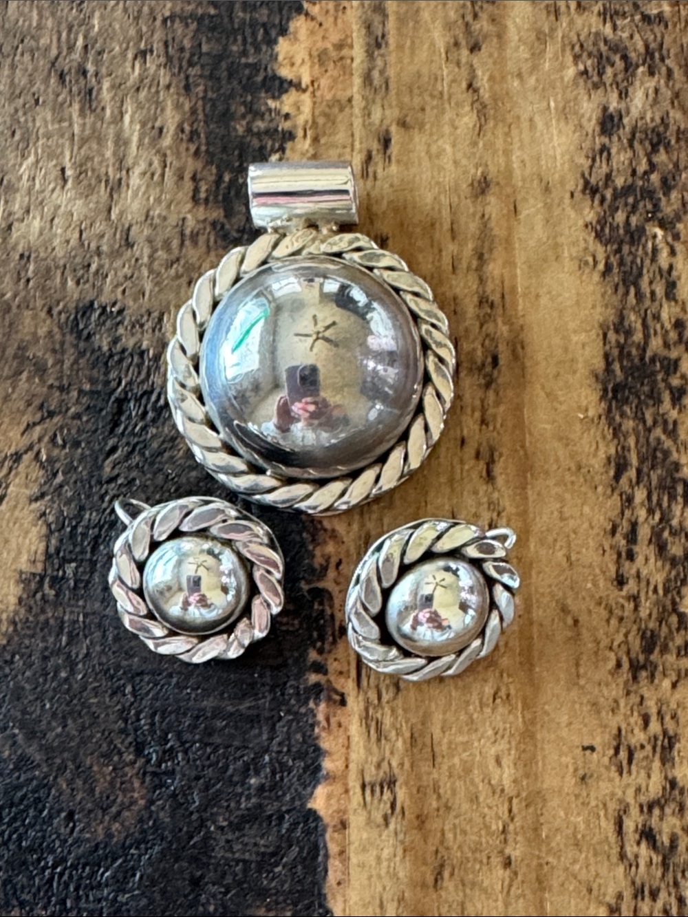 Silver Rope Edge Pendant and Earring Set 925 Sterling Silver